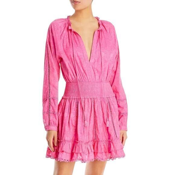 Hemant and Nandita Cotton Ruffled Eyelet Dress, Pink Size XXS